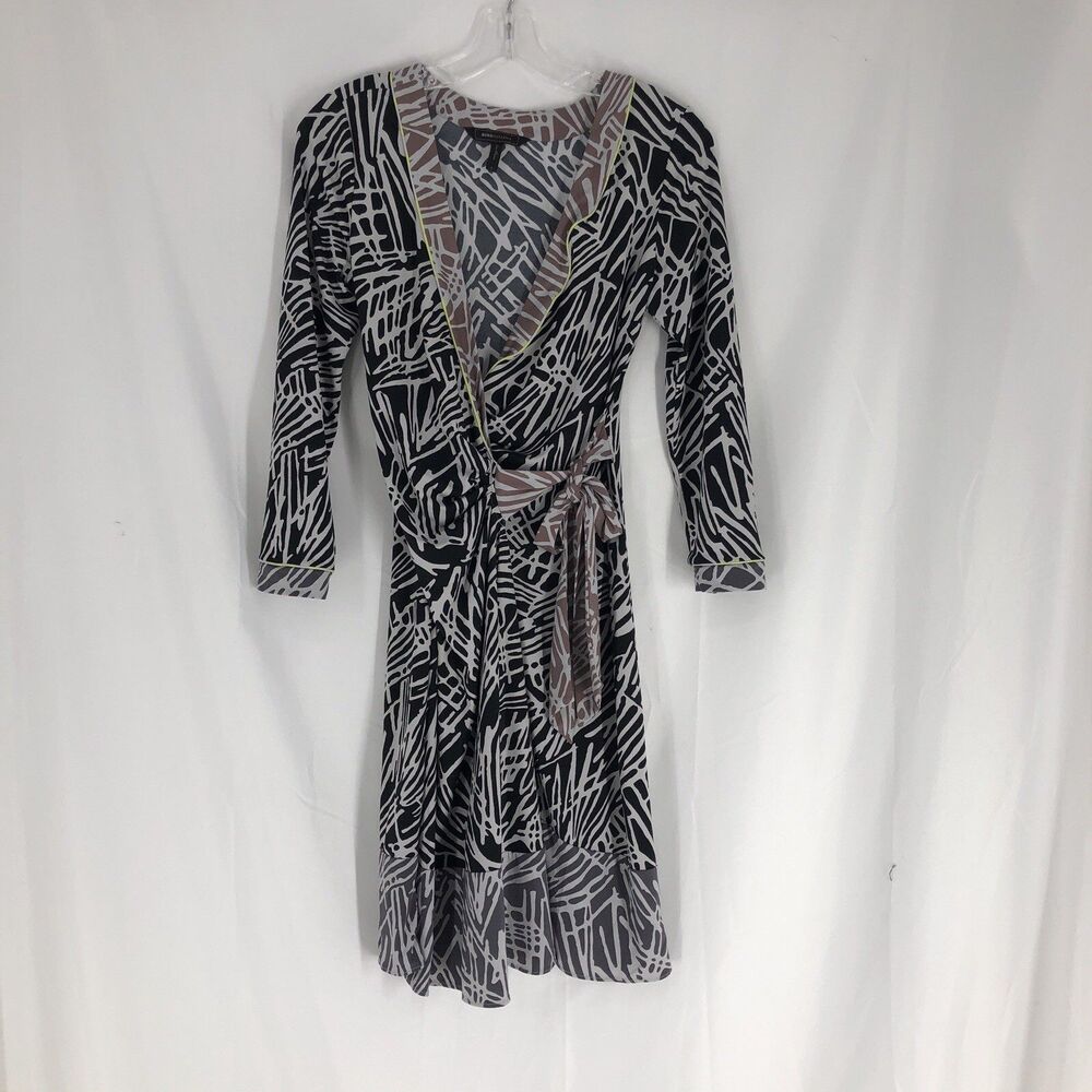 BCBG Max Azria Black White Wrap Dress, Size S